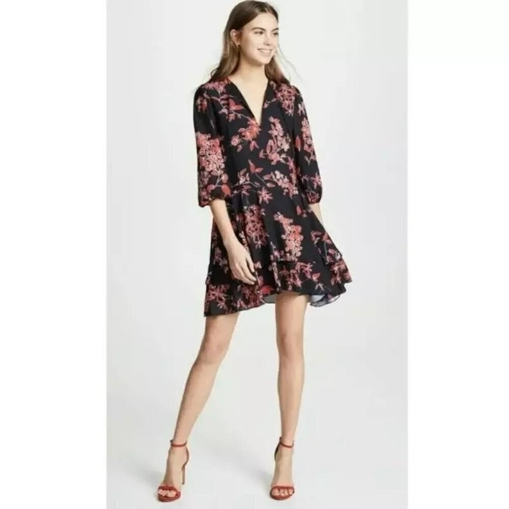 ALICE + OLIVIA Black Red Floral Mini‎ Dress Size Medium